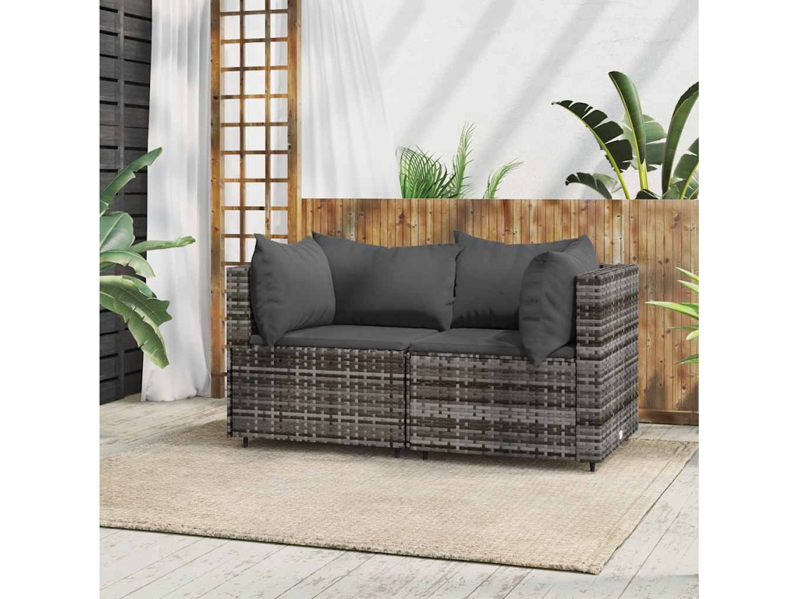 Vidaxl Sofás De Canto P/ Jardim C/ Almofadões 2 Pcs Vime Pe Cinzento