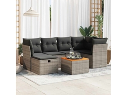 Vidaxl 7 Pcs Conjunto Sofás P/ Jardim C/ Almofadões Vime Pe Cinzento