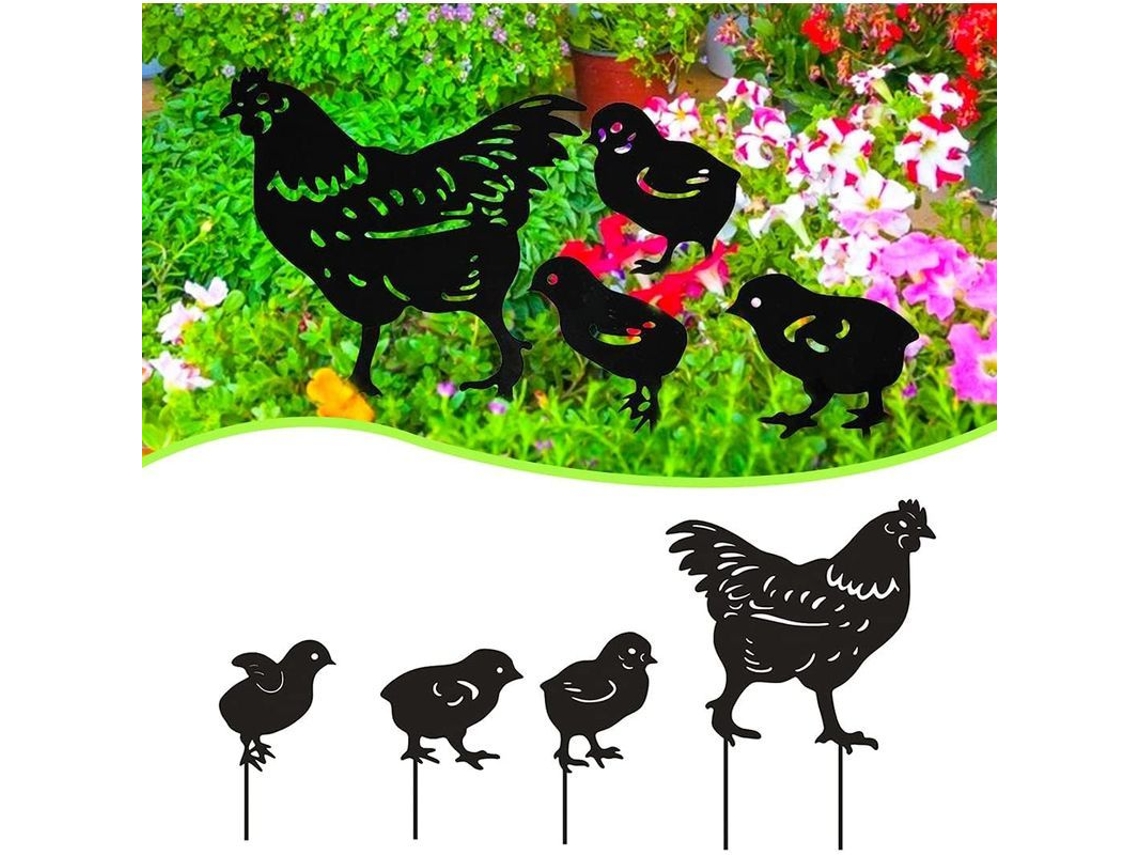 2026 4 Peças de Decoração de Jardim em Metal Silueta Animal Poste de Jardim Decoração Preta para Pátio e Grama