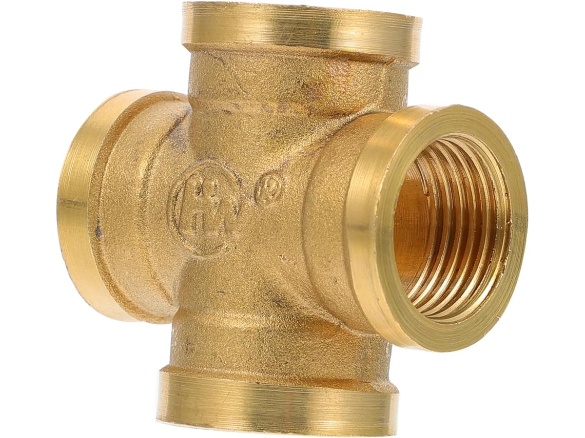 Conector De Tubo Latão Com 4 Vias E Rosca 1/2", Design Em Cruz, Ideal