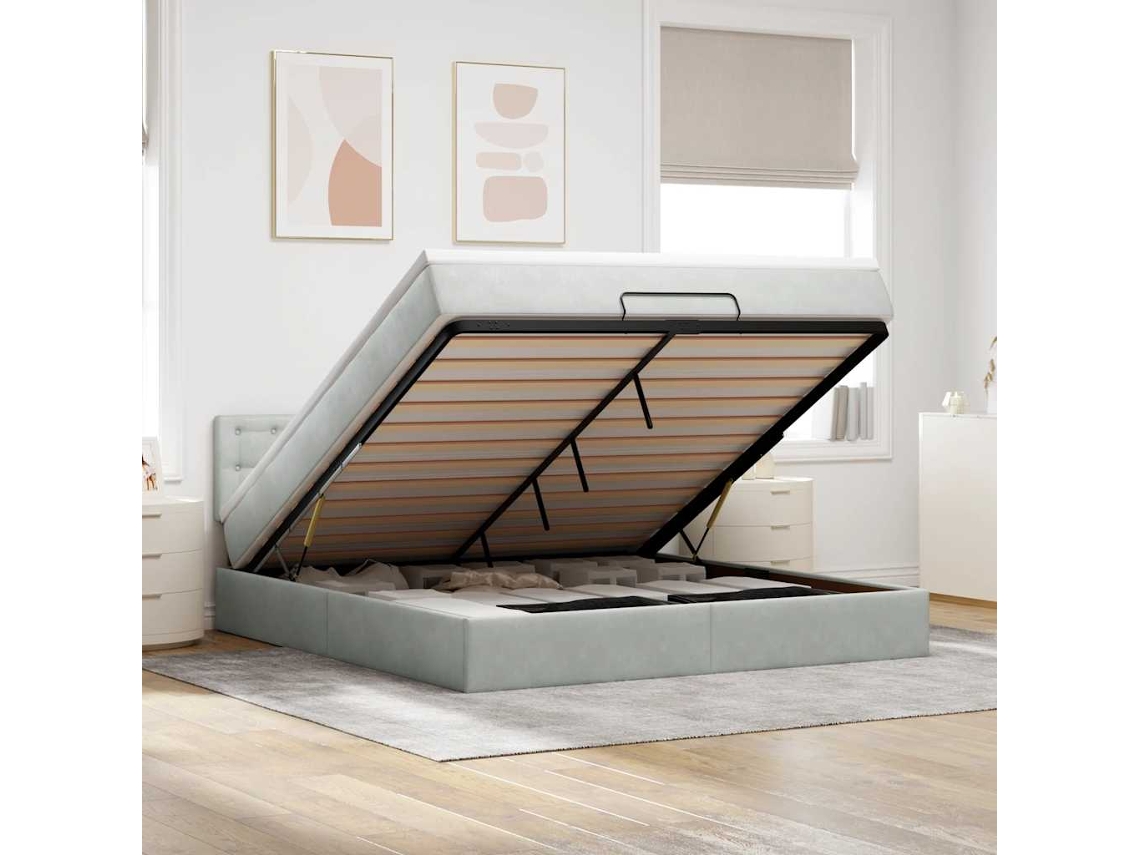 Vidaxl Estrutura de Cama Otomana com Colchão 180x200 Cm Cinzento Claro
