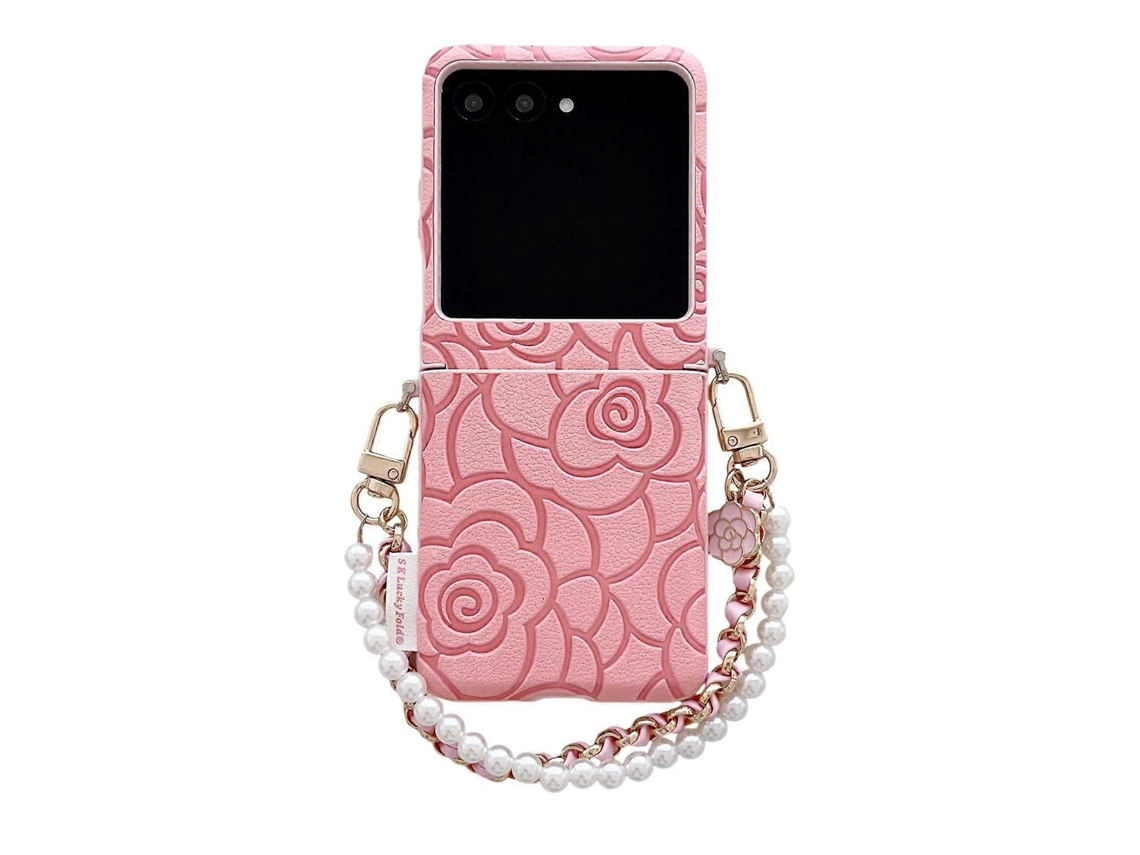 Capa Para Celular Motorola Razr 50 / Razr 60 Com Fecho Lateral E Estampa De Camélia Em Relevo.