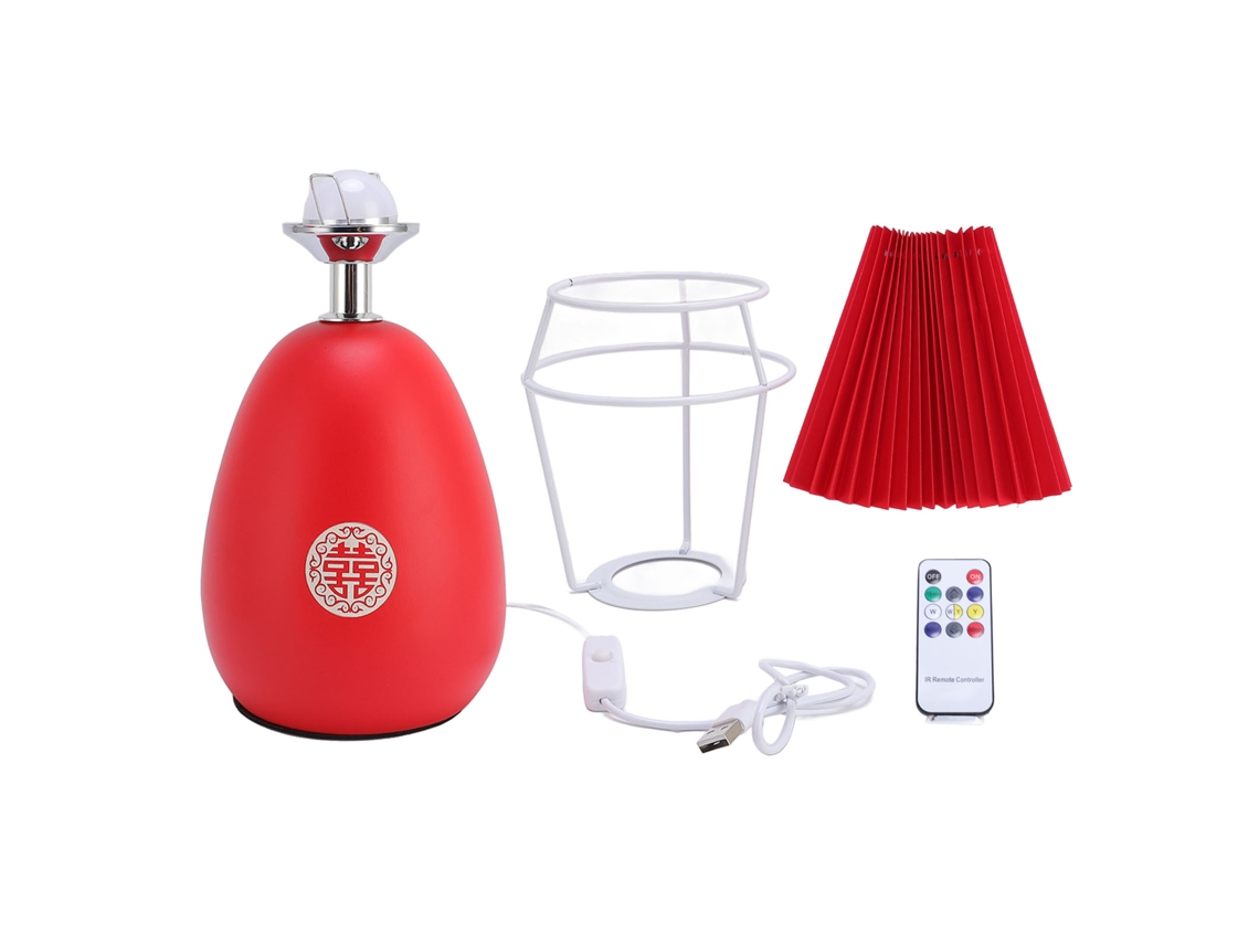 Lâmpada de Mesa Vermelha Plissada 3 Temp de Cor Regulável com Controle Remoto para Quarto