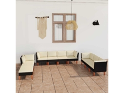 Vidaxl 10 Pcs Conjunto Lounge De Jardim C/ Almofadões Vime Pe Preto