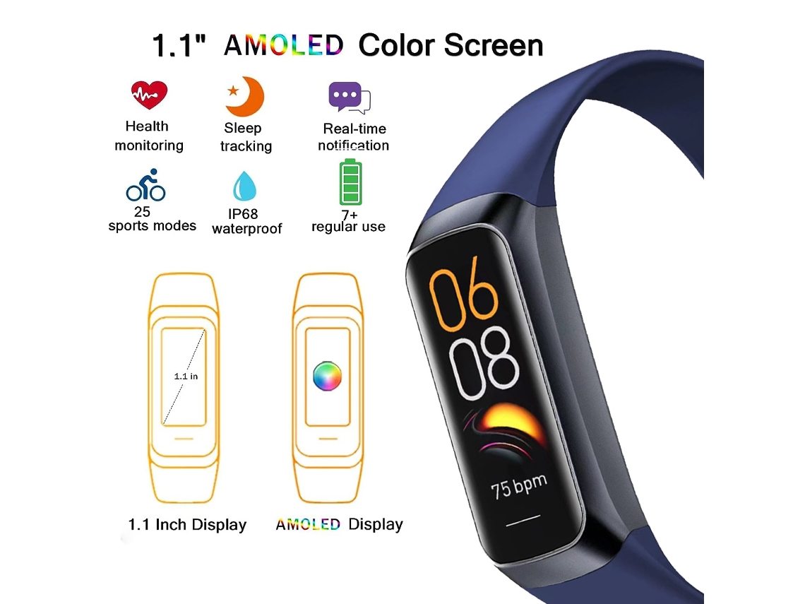 Relógio Fitness Monitor Cardíaco e Temperatura 1.1 Android Unissex JEIIBRZUI
