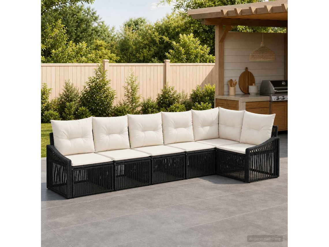 Vidaxl Conjunto De Sofá De Jardim 6 Unid. Preto Vime Pe