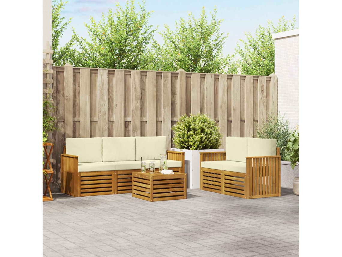 Vidaxl Conjunto De Sofás Para Exterior 6 Unid. Natural E Creme