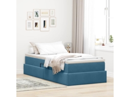 Vidaxl Cama Com Arrumação E Colchão Azul Escuro 90 X 200 Cm Veludo