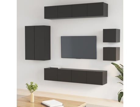 vidaXL Conjunto móveis de TV 8 pcs madeira processada preto