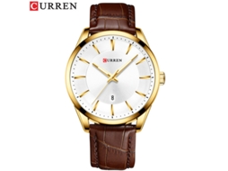 Relógio Masculino de Negócios com Pulseira de Couro , Calendário, Resistente À Água, Movimento de Quartzo. MDUG (marrom Dourado)