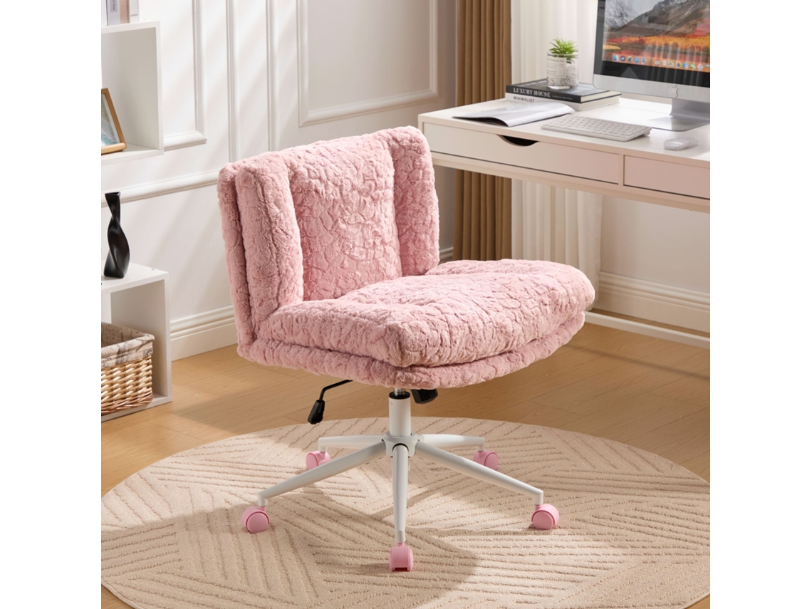 Cadeira De Escritório Ajustável Giratória Com Assento Largo, Base Metálica. Design De Penteadeira Rosa De1875pk.-mhy