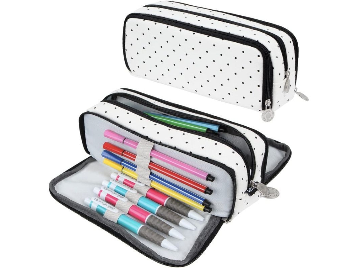 2026 estuche de Lápices Grande Con 3 Compartimentos, Capacidad Grande, Bolsa de Lápices de Alta Calidad (punto Negro)
