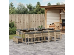 Vidaxl 15 Pcs Conj. Jantar Jardim C/ Almofadões Vime Pe Bege Misturado