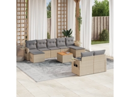 Vidaxl 10 Pcs Conjunto De Sofás P/ Jardim Com Almofadões Vime Pe Bege