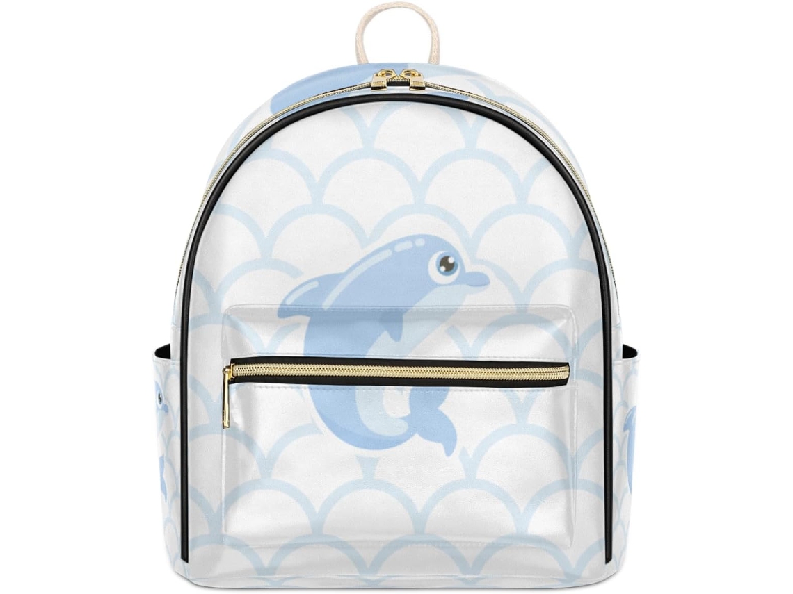 Mochila Tropicallife em Couro com Estampa de Golfinhos e Escamas de Peixe Estampas Pe Impermeável S/MARCA