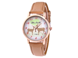 Relógio de Quartzo Vintage para Estudantes com Pulseira de Couro Pu Beige