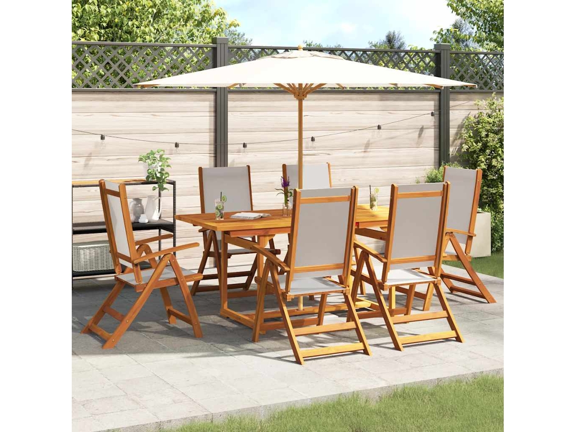 Vidaxl 7 Pcs Conjunto De Jantar Para Jardim Acácia Maciça E Textilene
