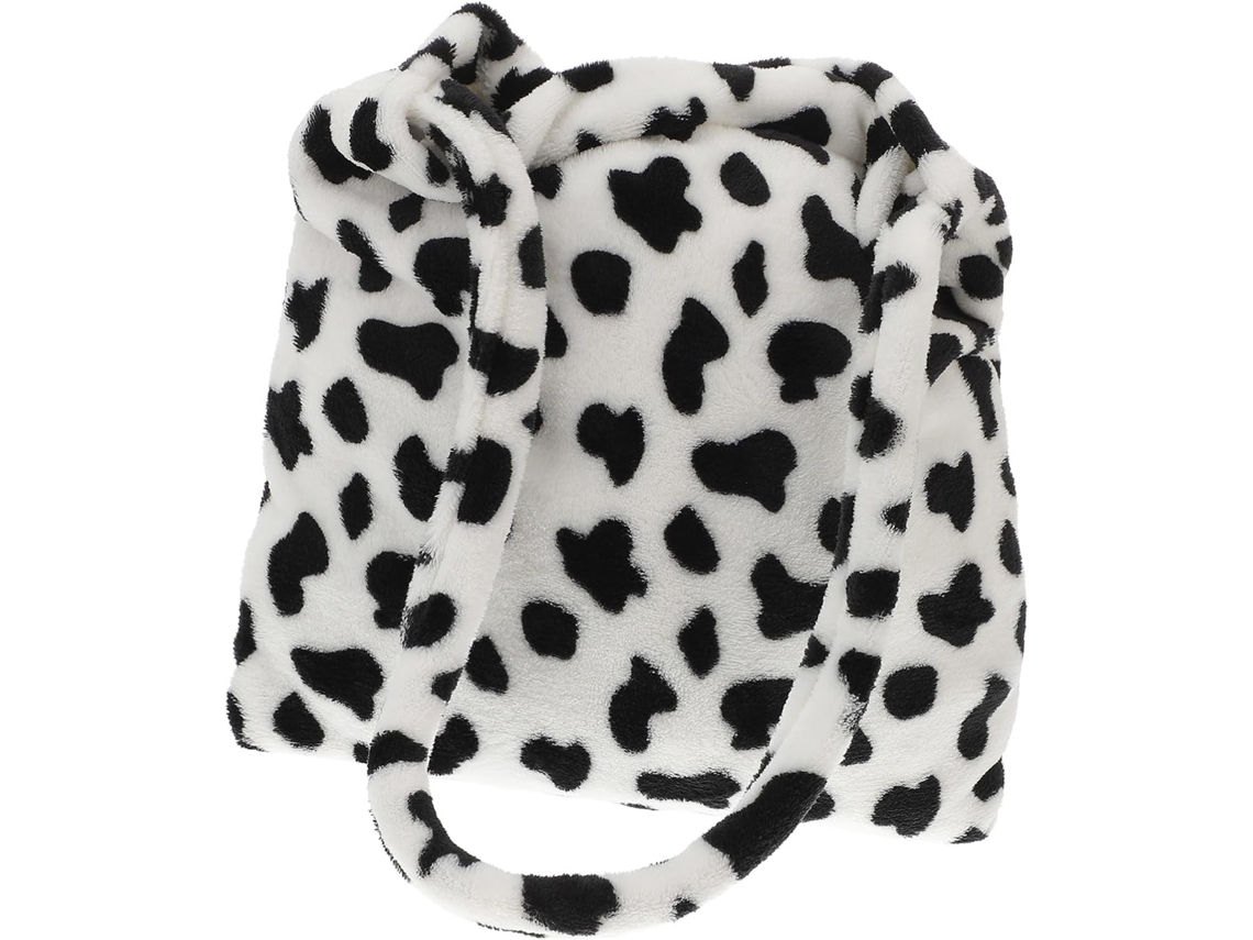 Bolsa De Ombro Feminina Grande Com Estampa De Vaca Em Pelúcia, Elegante E Prática.