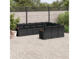 10 Pcs Conjunto Sofás De Jardim C/ Almofadões Vime Pe Preto Dkd Home Decor