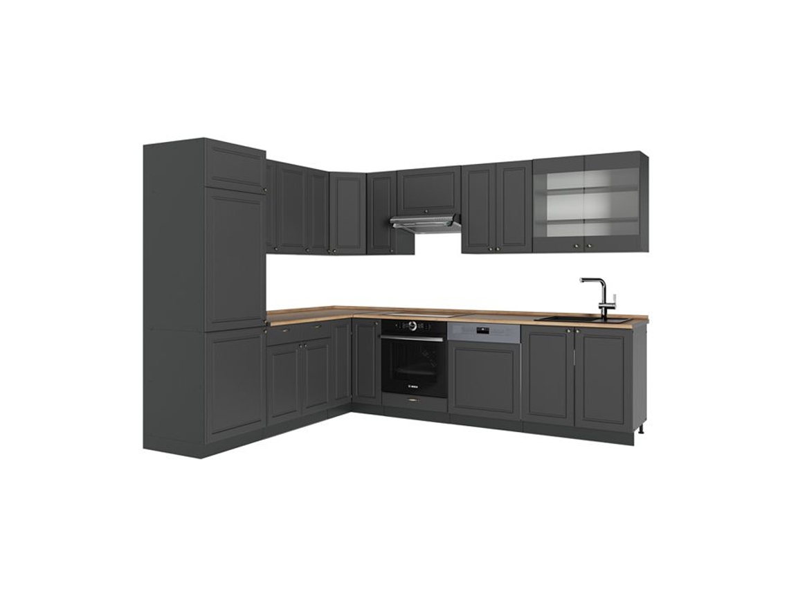 Cozinha Em Ângulo Fame Line, 287x60cm, Pt Carvalho, Antrazite Dourado Estilo Campestre, Antracite, Vicco