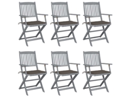 Cadeiras Dobráveis Externas C/ Almofadões 6 Pcs Acácia Maciça Dkd Home Decor