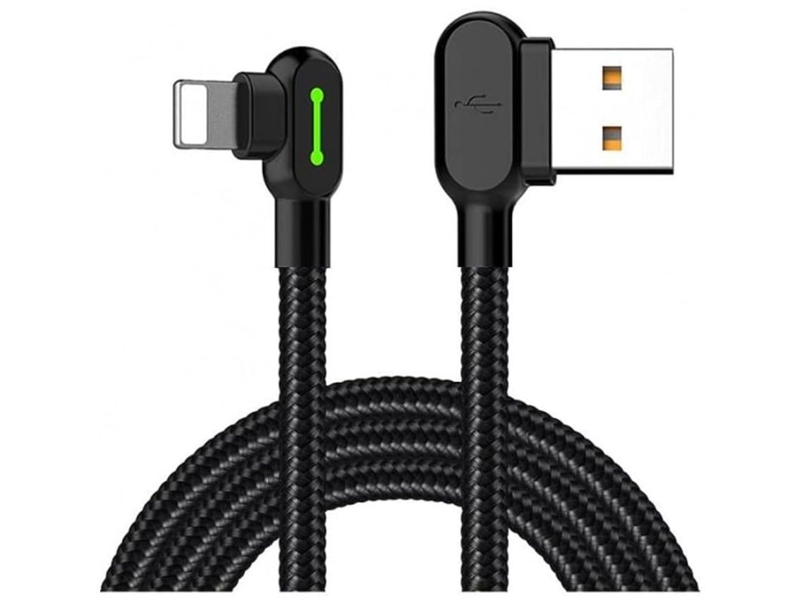 Cabo Usb em Ângulo Reto com Luz Led, Cabo de Carregamento em Nylon de 90 Graus, Carregador Usb Rápido Reversível, Compatível com AQUAFORGE
