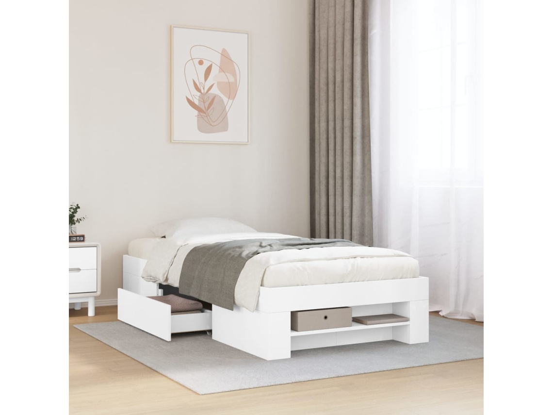 Vidaxl Estrutura de Cama 75x190 Cm Derivados de Madeira Branco