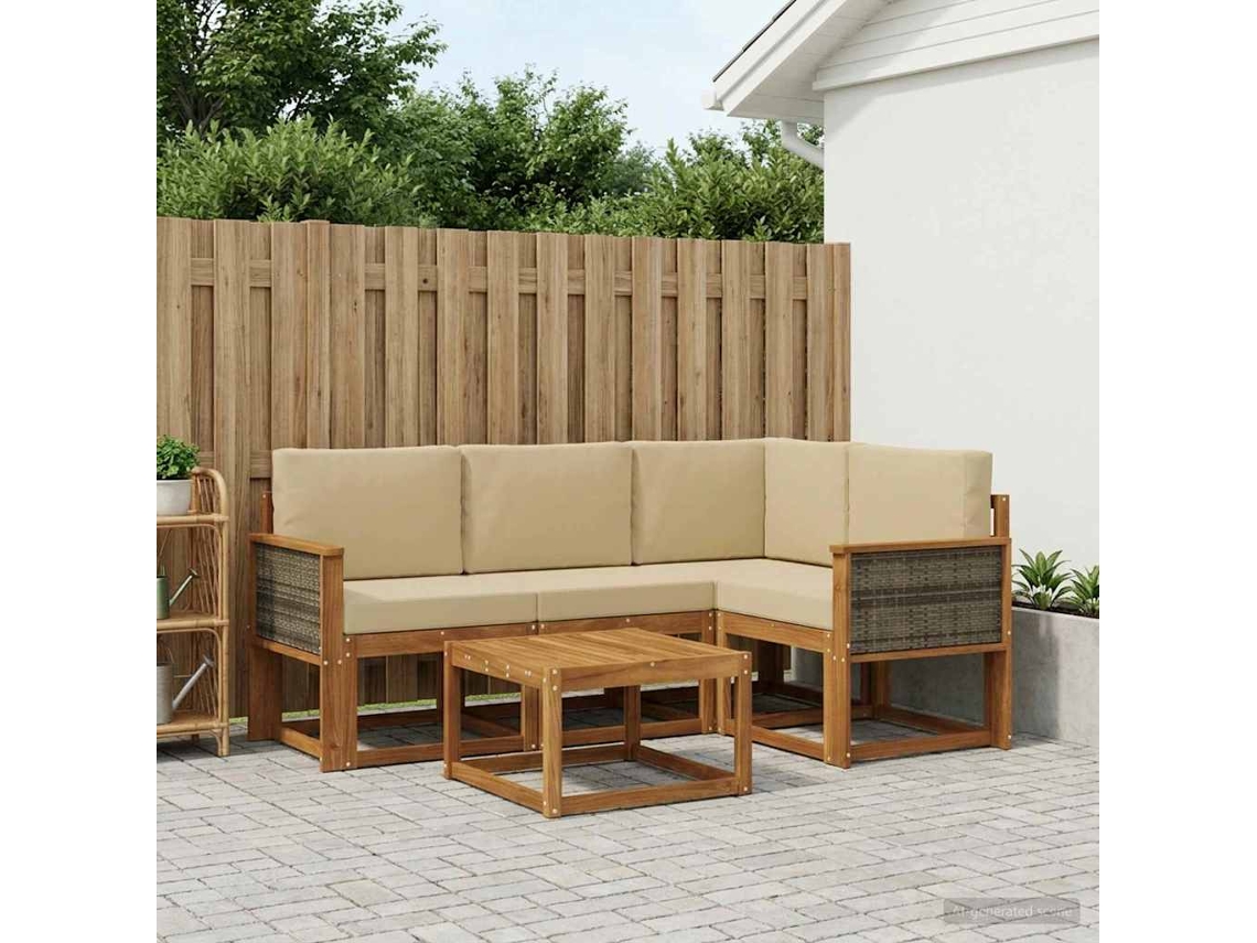 Vidaxl Conjunto De Sofás Para Exterior 5 Unid. Natural E Bege