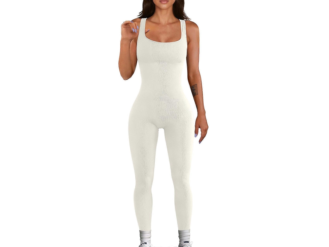 Bodycon Macacão Mulheres Yoga Macacão Nervuras Macacão Regata Macacão Sem Mangas Macacão Exercício Macacão Shapewear Branco Xl PENGDSJE