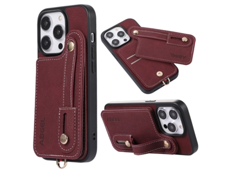 Suporte Casa Arroxeado Para Iphone 14 Abeel Pele Sintética Com Porta-cartões Vermelho