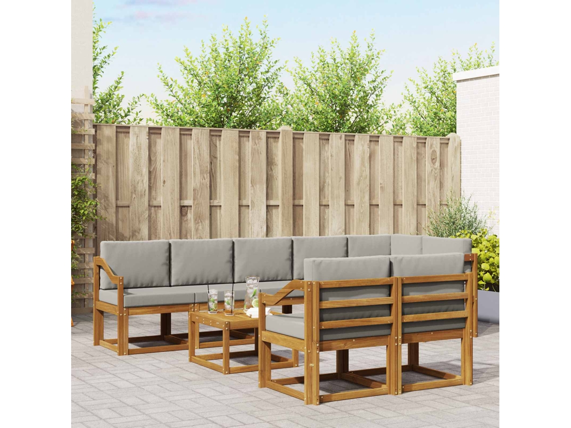 Vidaxl Conjunto De Sofás Para Exterior 9 Unid. Cinza Natural E Claro