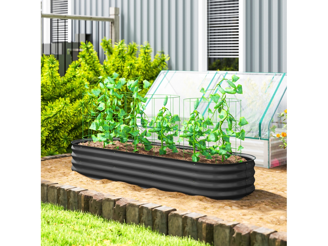 Jardineira Elevada Quadrada Modular de Jardim em Aço para Legumes, Plantas, Flores, Dim. 195 X 62 X 30 Cm Cinza