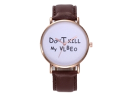 Relógio de Pulso Feminino Casual com Pulseira Pu e Movimento de Quartzo Marrom Escuro
