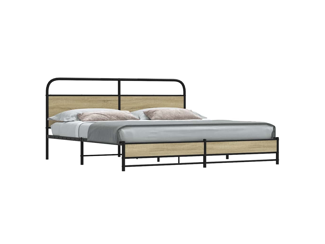 Vidaxl Estrutura De Cama Sem Colchão 200x200cm Metal Carvalho Sonoma