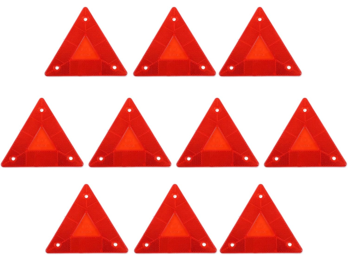 Conjunto De 10 Refletores Triangulares De Plástico Vermelho Para Carros E Caminhões.
