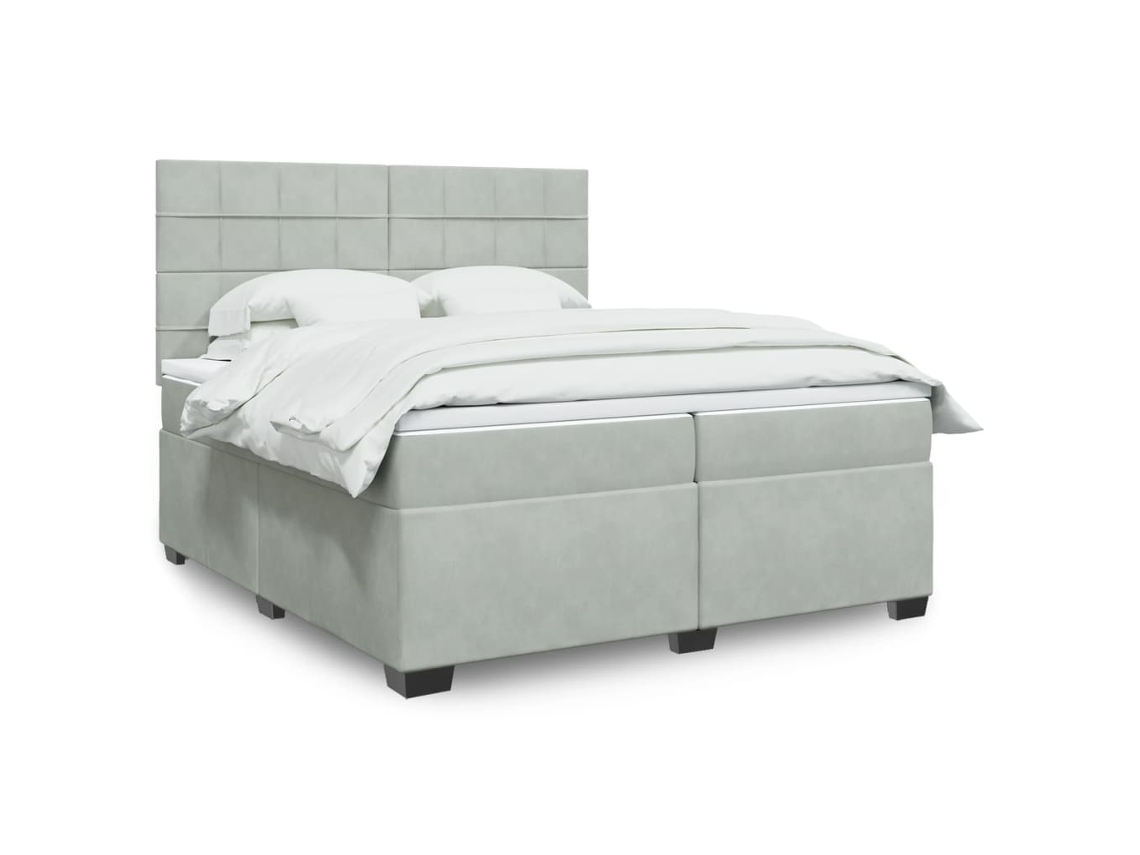 Cama Com Molas/colchão 200x200 Cm Veludo Cinzento-claro