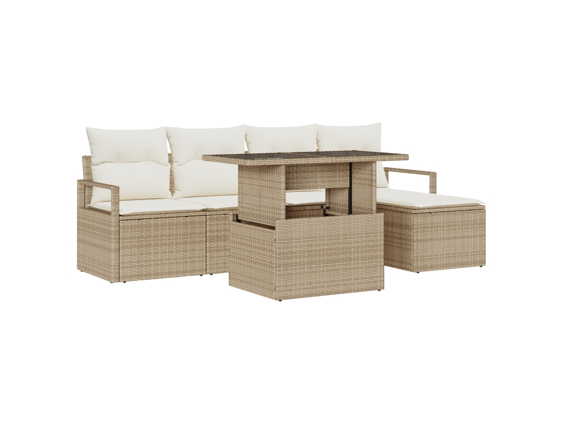 Conjunto 6 Sofá Modular De Jardim Vidaxl Bege Vime Pe (230 X 117 X 85 Cm)