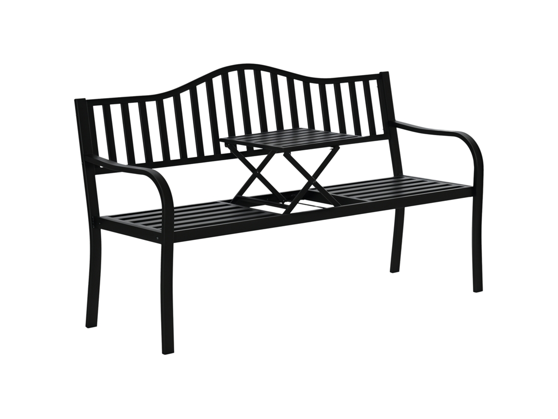 Banco Jardim Ripado 3 Lugares Mesa Elevatória Metal 150x58,5x90cm Preto