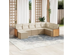 Vidaxl 8 Pcs Conjunto De Sofás P/ Jardim Com Almofadões Vime Pe Bege
