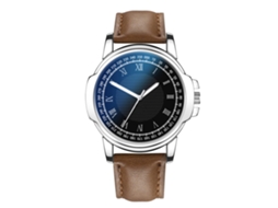 Relógio masculino redondo de quartzo com pulseira de couro PU, estilo casual/executivo.