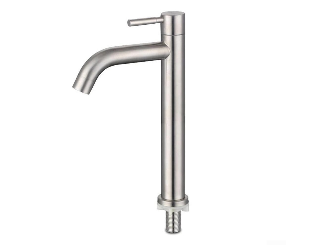 Torneira de banheiro tipo cascata, torneira alta de aço inoxidável com alça única para cozinha, banheiro, família, hotel, prata (L)