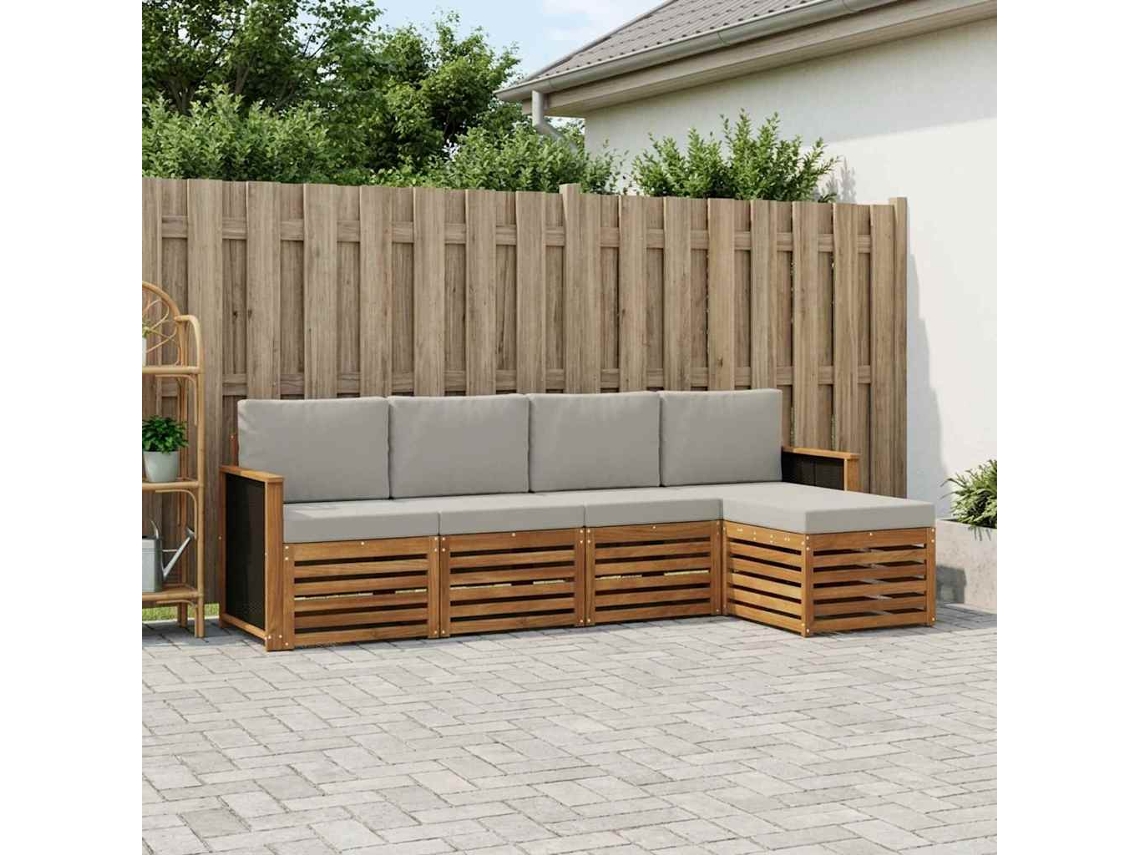 Vidaxl Conjunto De Sofás Para Exterior 5 Pcs Natural E Cinzento-claro