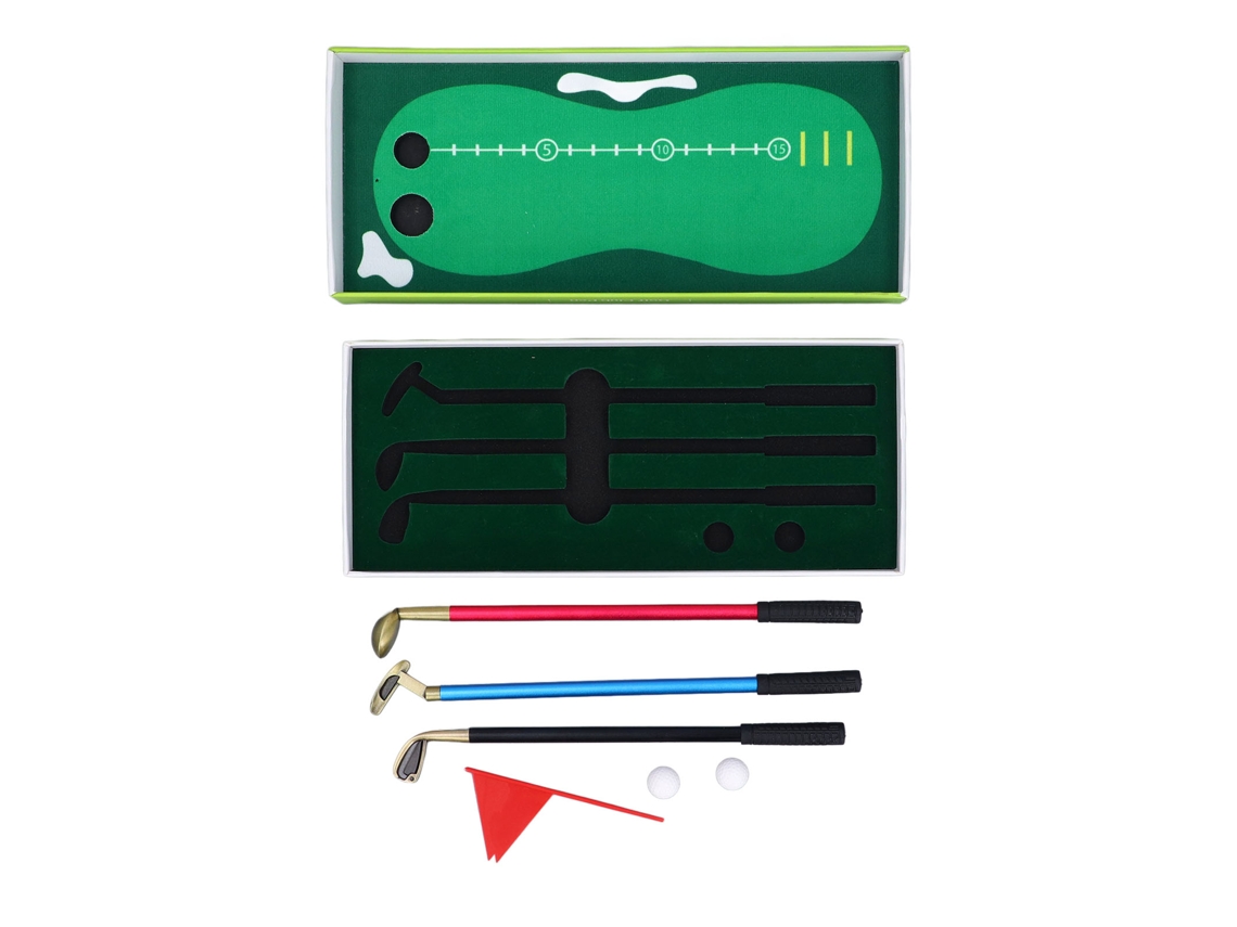 Conjunto de 3 Bolígrafos Club Mini com Bandeja Verde de Golfe, 3 Bolígrafos, 2 Bolas Verdes | S/MARCA
