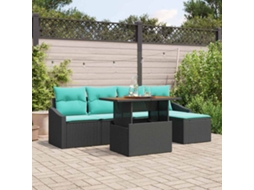 Vidaxl Conjunto De Sofá De Jardim 6 Unid. Preto E Verde-azulado