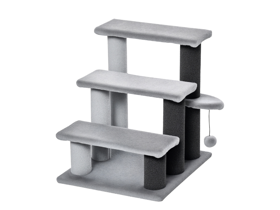 Escada Pets 3 Degraus , Poste Arranhar E Bola Para Gatos Cinza 45x40x48cm