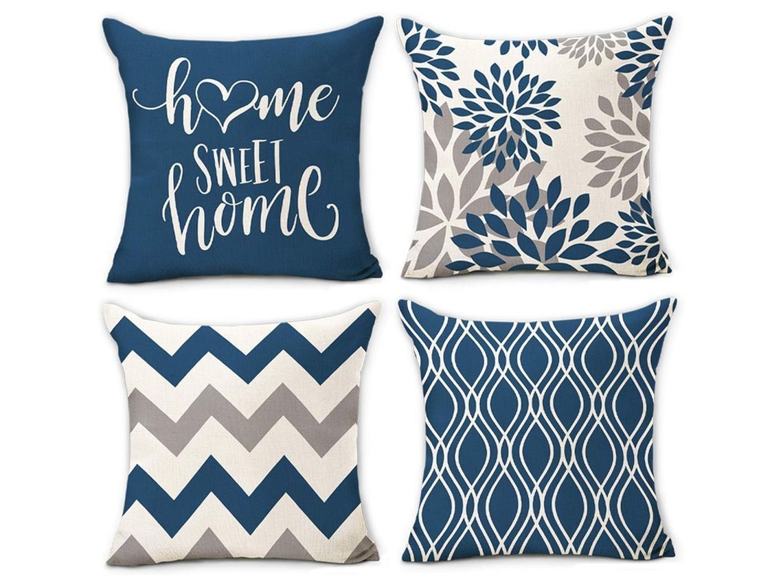 Capas de Travesseiro Geométrico Azul Claro 18x18 Conjunto de 4, Decorativo para Sofá