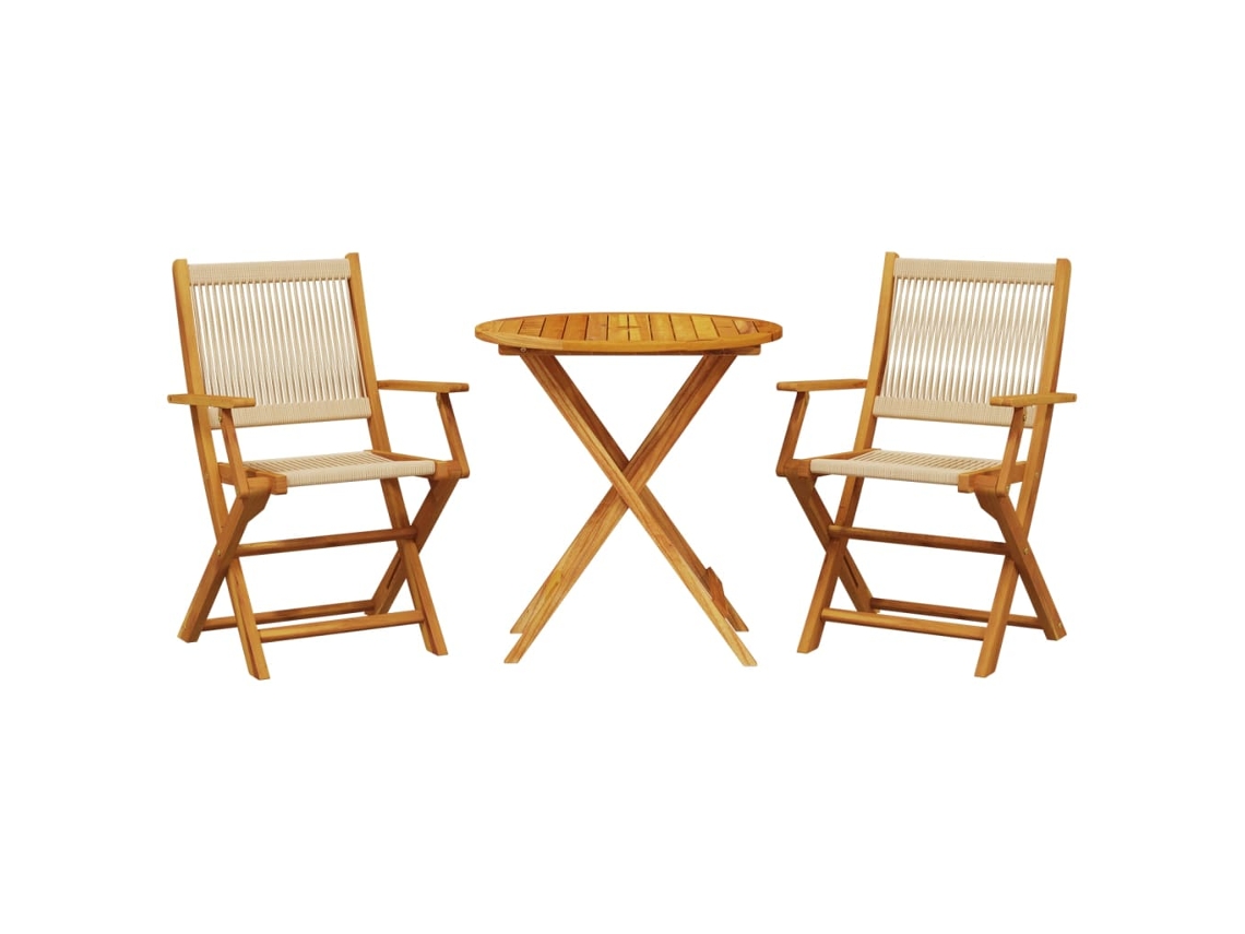 Conjunto de 3 Pcs de Bistrô em Polipropileno e Madeira Maciça Bege MAISON EXCLUSIVE