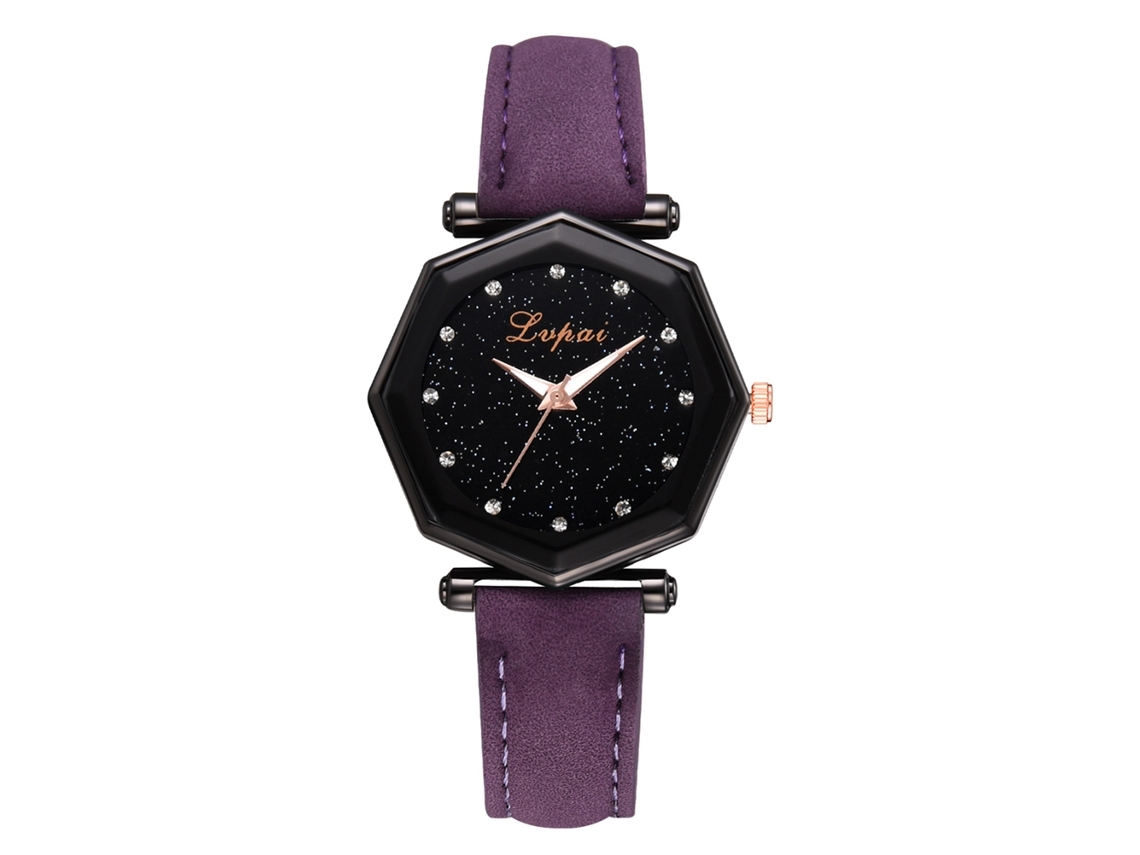 Relógio de Pulso Feminino de Quartzo com Cinta de Couro Pu e Mostrador Geométrico (roxo)