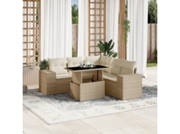 Vidaxl 6 Pcs Conjunto De Sofás P/ Jardim Com Almofadões Vime Pe Bege