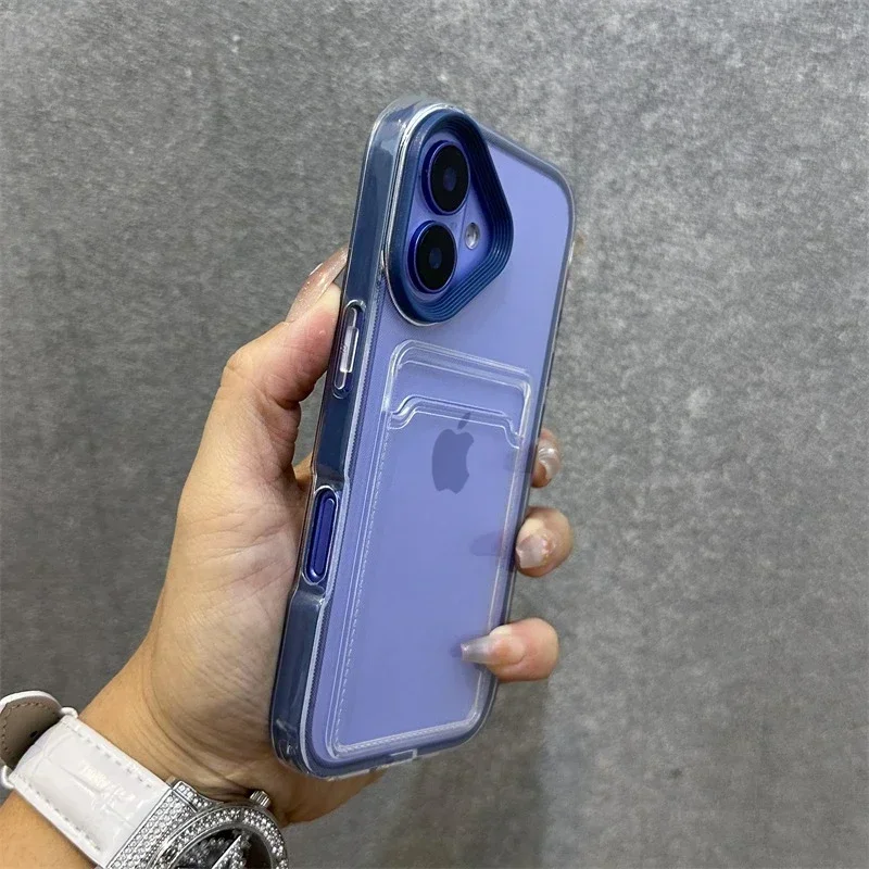 Capa Transparente Para Celular Com Porta-cartões E Moldura Resistente A Impactos (azul Para Iphone 14 Pro).